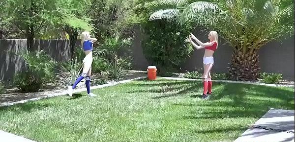  Charlotte Sins and Kenna James head inside to play with each others teen pussies